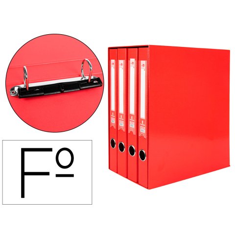 Módulo liderpapel 4 archivadores folio 2 anillas mixtas 25mm rojo