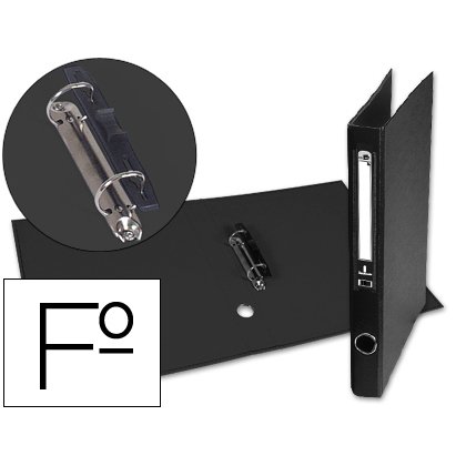 Carpeta de 2 anillas 25mm mixtas liderpapel folio forrado papercoat con ollao y tarjetero compresor plastico negro