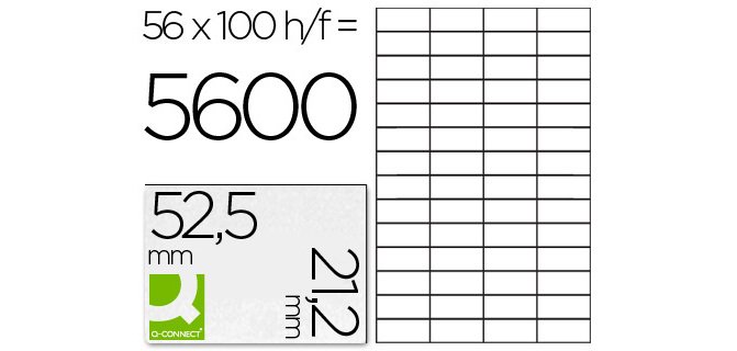 Etiqueta adhesiva q-connect kf10638 tamaño 52,5x21,2 mm fotocopiadora laser ink-jet caja con 100 hojas din a4