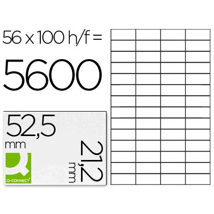 Etiqueta adhesiva q-connect kf10638 tamaño 52,5x21,2 mm fotocopiadora laser ink-jet caja con 100 hojas din a4