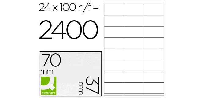 Etiqueta adhesiva q-connect kf10647 tamaño 70x37 mm fotocopiadora laser ink-jet caja con 100 hojas din a4