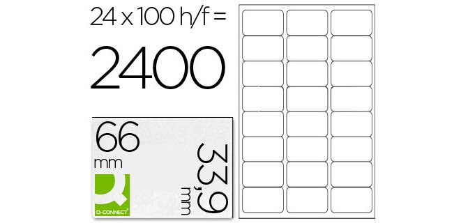 Etiqueta adhesiva q-connect kf10639 tamaño 66x33,9 mm fotocopiadora laser ink-jet caja con 100 hojas din a4
