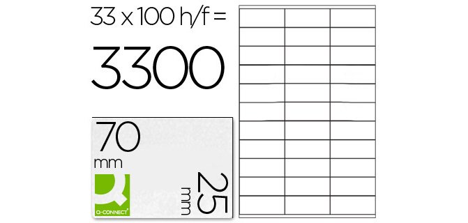 Etiqueta adhesiva q-connect kf10640 tamaño 70x25 mm fotocopiadora laser ink.jet caja con 100 hojas din a4
