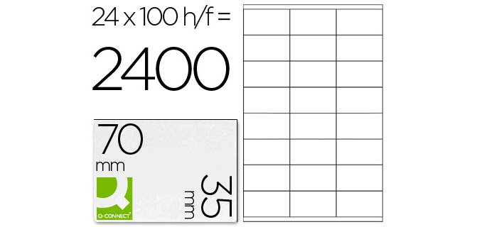 Etiqueta adhesiva q-connect kf10645 -tamaño 70x35 mm fotocopiadora laser ink-jet caja con 100 hojas din a4