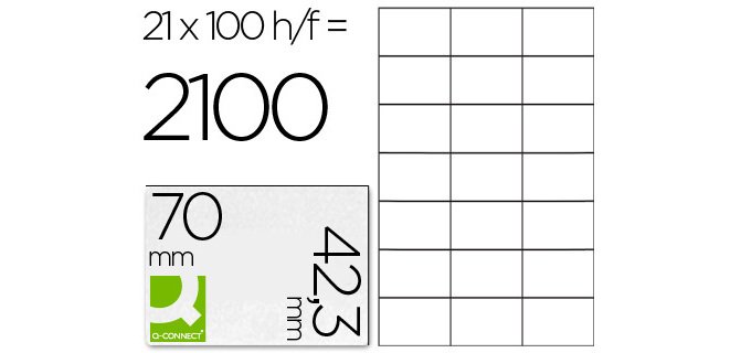 Etiqueta adhesiva q-connect kf10649 -tamaño 70x42,3 mm fotocopiadora laser ink-jet caja con 100 hojas din a4