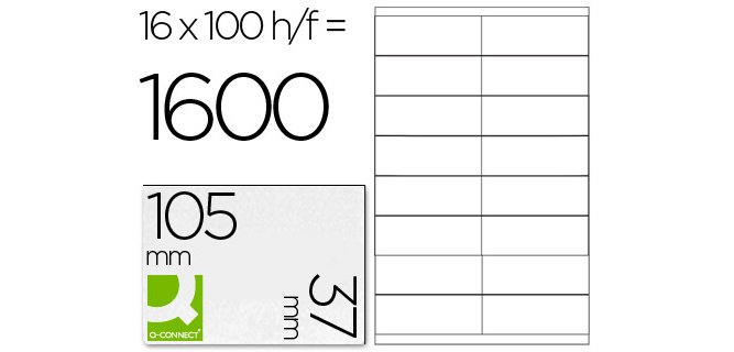Etiqueta adhesiva q-connect kf10654 tamaño 105x37 mm fotocopiadora laser ink-jet caja con 100 hojas din a4