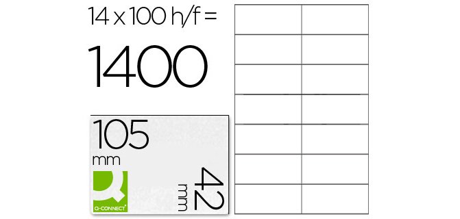 Etiqueta adhesiva q-connect kf10655 tamaño 105x42 mm fotocopiadora laser ink-jet caja con 100 hojas din a4