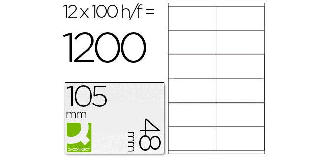 Etiqueta adhesiva q-connect kf10657 tamaño 105x48 mm fotocopiadora laser ink-jet caja con 100 hojas din a4