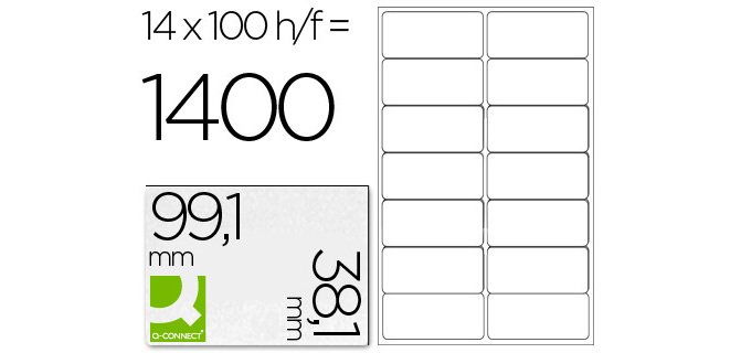 Etiqueta adhesiva q-connect kf01585 tamaño 99,1x38,1 mm fotocopiadora laser ink-jet caja con 100 hojas din a4