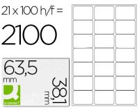 Etiqueta adhesiva q-connect kf01587 tamaño 63,5x38,1 mm fotocopiadora laser ink-jet caja con 100 hojas din a4