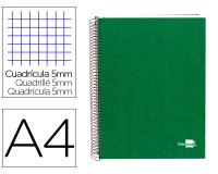 Cuaderno espiral liderpapel a4 micro papercoat tapa forrada 140h 75gr cuadro5mm 5 banda s 4 taladros verde