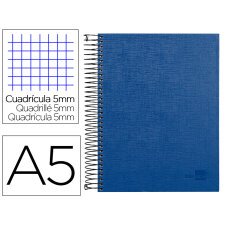 Cuaderno espiral liderpapel a5 micro papercoat tapa forrada 140h 75 gr cuadro5mm 5 bandas 6 taladros azul