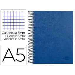 Cuaderno espiral liderpapel a5 micro papercoat tapa forrada 140h 75 gr cuadro5mm 5 bandas 6 taladros azul