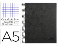 Cuaderno espiral liderpapel a5 micro papercoat tapa forrada 140h 75gr cuadro5mm 5 banda s 6 taladros negro