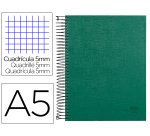Cuaderno espiral liderpapel a5 micro papercoat tapa forrada 140h 75gr cuadro5mm 5 banda s 6 taladros verde