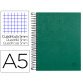 Cuaderno espiral liderpapel a5 micro papercoat tapa forrada 140h 75 gr cuadro5mm 5 bandas 6 taladros verde