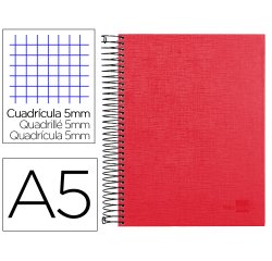 Cuaderno espiral liderpapel a5 micro papercoat tapa forrada 140h 75gr cuadro5mm 5 banda s 6 taladros rojo