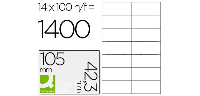 Etiqueta adhesiva q-connect kf10656 tamaño 105x42,3 mm fotocopiadora laser ink-jet caja con 100 hojas din a4