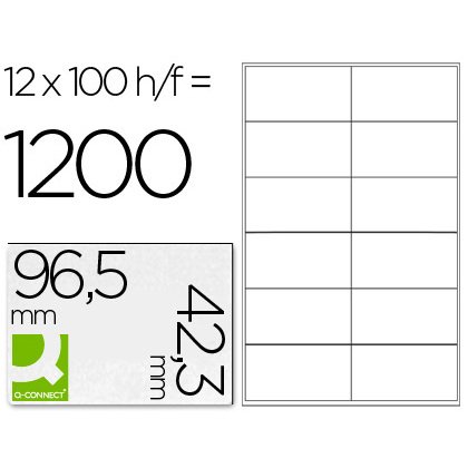 Etiqueta adhesiva q-connect kf10652 tamaño 96,5x42,3 mm fotocopiadora laser ink-jet caja con 100 hojas din a4