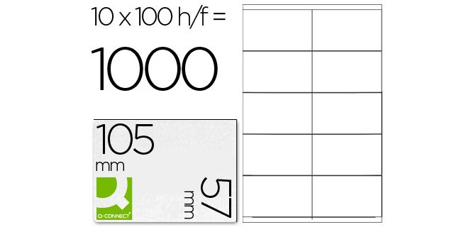 Etiqueta adhesiva q-connect kf10658 tamaño 105x57 mm fotocopiadora laser ink-jet caja con 100 hojas din a4