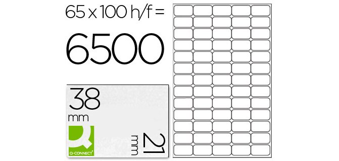 Etiqueta adhesiva q-connect kf01581 tamaño 38,1x21,2mm fotocopiadora laser ink-jet caja con 100 hojas din a4