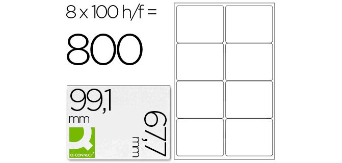 Etiqueta adhesiva q-connect kf01588 tamaño 99,1x67,7 mm fotocopiadora laser ink-jet caja con 100 hojas din a4