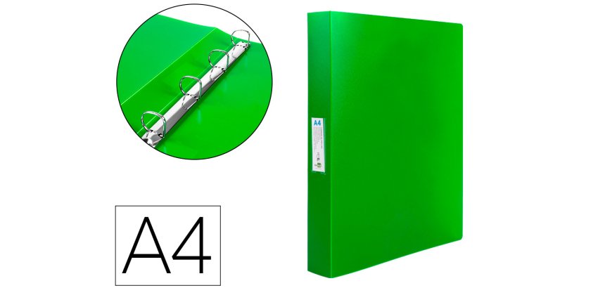 Carpeta liderpapel 4 anillas 25 mm mixtas 43433 polipropileno din a4 verde translucido
