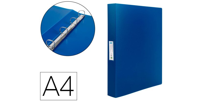 Carpeta liderpapel 4 anillas 25 mm mixtas 43432 polipropileno din a4 azul translucido