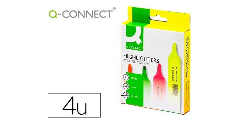 Rotulador q-connect fluorescente surtido caja de 4 unidades colores surtidos