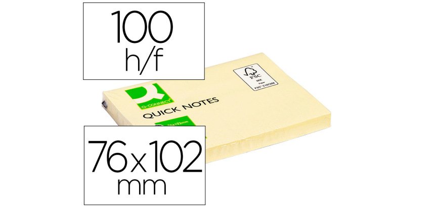 Bloc de notas adhesivas quita y pon q-connect 76x102 mm con 100 hojas