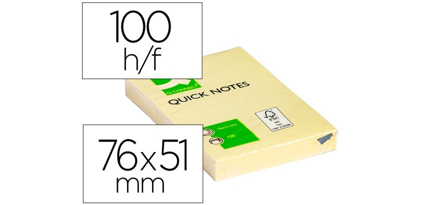 Bloc de notas adhesivas quita y pon q-connect 51x76 mm con 100 hojas