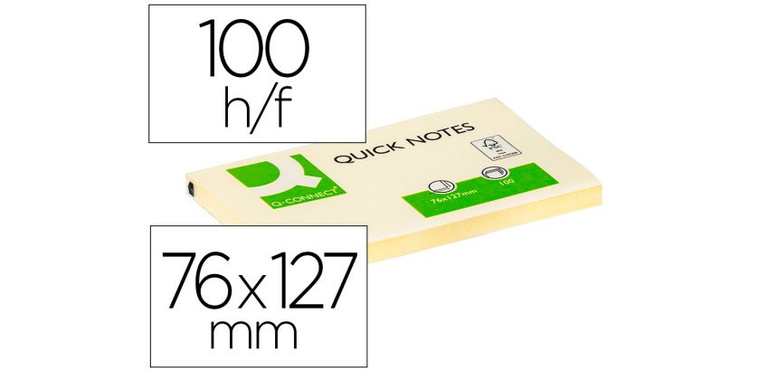 Bloc de notas adhesivas quita y pon q-connect 76x127 mm con 100 hojas