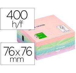 Bloc de notas adhesivas quita y pon q-connect 76x76 mm pastel con 400 hojas