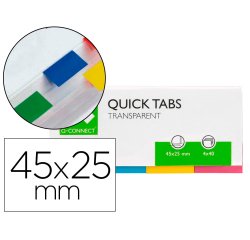 Banderitas separadoras q-connect 25x45 mm transparentes y color pack de 4 con 40 hojas