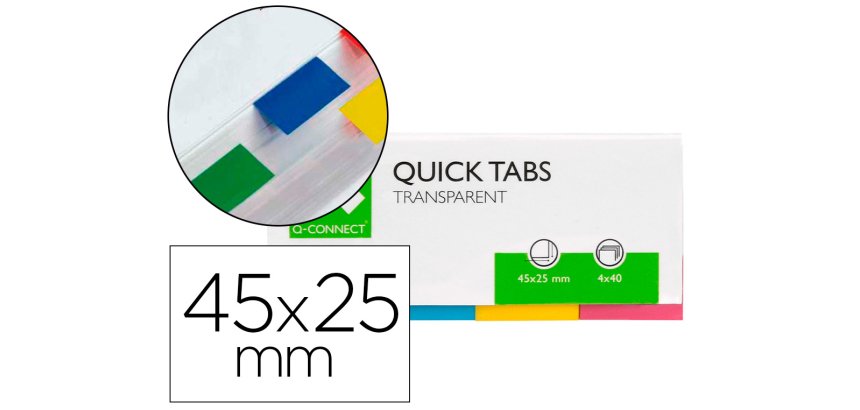 Banderitas separadoras q-connect 25x45 mm transparentes y color pack de 4 con 40 hojas