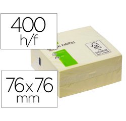 Bloc de notas adhesivas quita y pon q-connect 76x76 mm fsc amarillo con 400 hojas