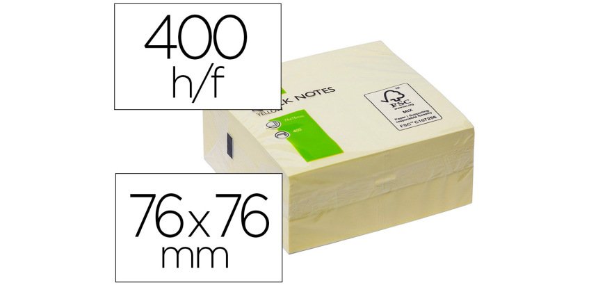 Bloc de notas adhesivas quita y pon Q-connect 76 x 76 mm amarillo con 400 hojas