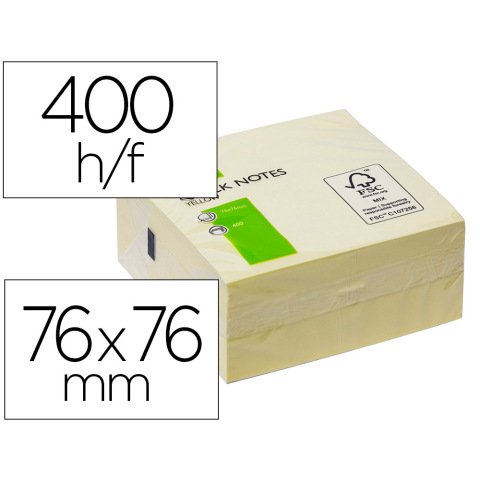 Bloc de notas adhesivas quita y pon Q-connect 76 x 76 mm amarillo con 400 hojas