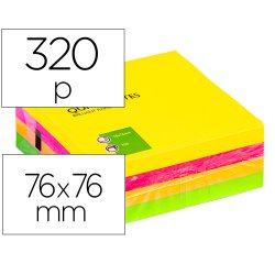 Bloc de notas adhesivas quita y pon q-connect 76x76 mm fluorescente con 320 hojas