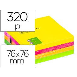 Bloc de notas adhesivas quita y pon q-connect 76x76 mm fluorescente con 320 hojas