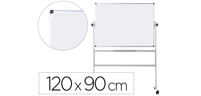 Pizarra blanca q-connect doble cara melamina marco de aluminio 120x90 cm giratoria