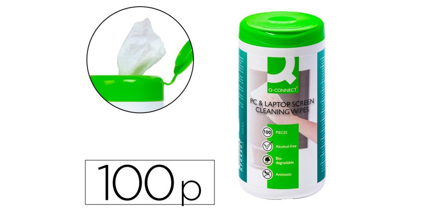 Toallitas q-connect limpiadora de pantallas y teclados bote de 100 unidades