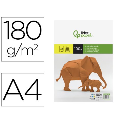 Cartulina liderpapel a4 180g/m2 naranja fuerte paquete de 100 hojas