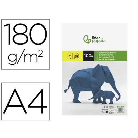 Cartulina liderpapel a4 180g/m2 azul ultramar paquete de 100 hojas