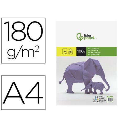 Cartulina liderpapel a4 180g/m2 lila paquete de 100 hojas