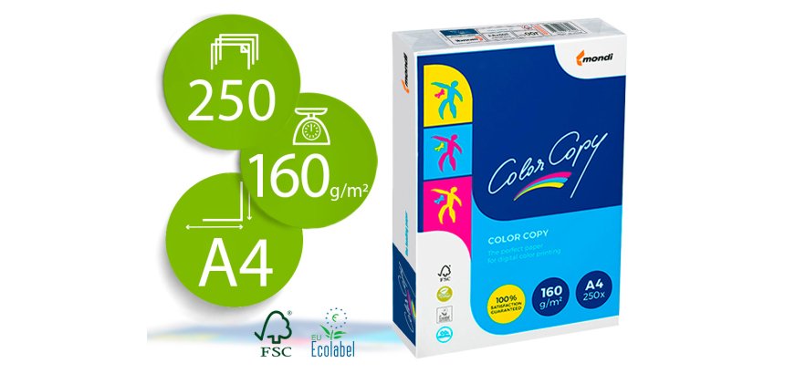 Papel fotocopiadora color copy din a4 160 gramos paquete de 250 hojas
