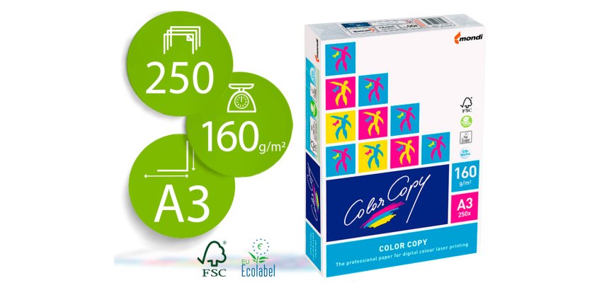 Papel fotocopiadora color copy din a3 160 gramos paquete de 250 hojas