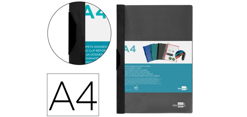 Carpeta liderpapel dossier A4 60 hojas pinza lateral de plástico deslizante polipropileno
