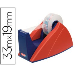 Portarrollo sobremesa tesa con cuchilla de corte recto para cintas de 33 m color azul/rojo