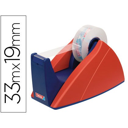 Portarrollo sobremesa tesa con cuchilla de corte recto para cintas de 33 m color azul/rojo